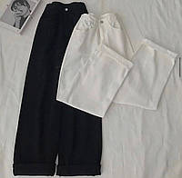 Удобные комфортные женские штаны на высокой посадке эластичные ткань джинс Бенгалин цвет чёрный и белый