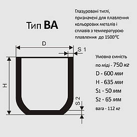 Тигель графітовий ВА 750 для плавки кольорових металів і сплавів, внутр. діаметр 600 мм, висота 635 мм