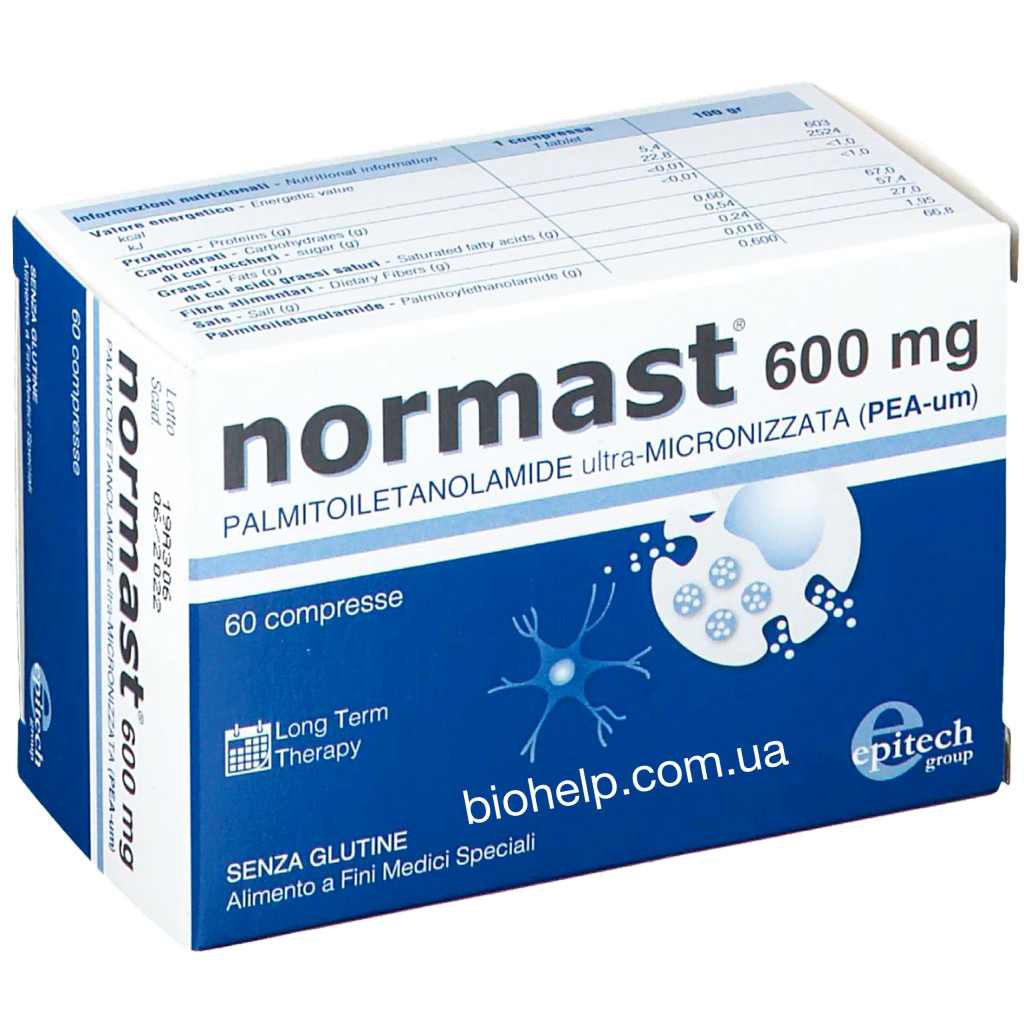 Normast / Нормаст Пальмітоїлітоламід (ПЕА/PEA) 600 mg у разі неврологічних розладів 60 капсул BX026