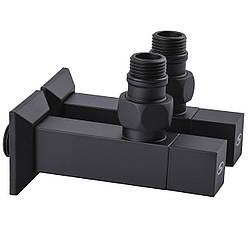 Набір кранів для підключення сушки для рушників квадратний SOLOMON LUX 1/2″ CUBE BLACK 8888 Чорний матовий