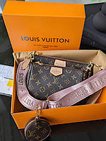 Louis Vuitton 3 в 1 коричнева+рожевий ремінець ЛЮКС