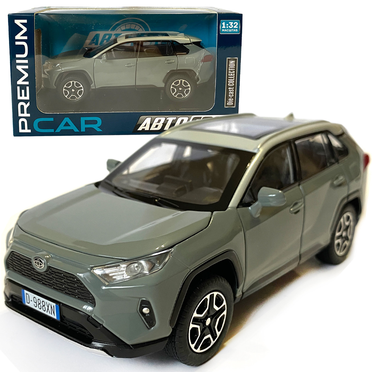 Машинка металева Toyota RAV4 Sport Тойота рав 4 спорт сіра 1:32 звук світло інерція відкр двері багажник капот гумові колеса, фото 1