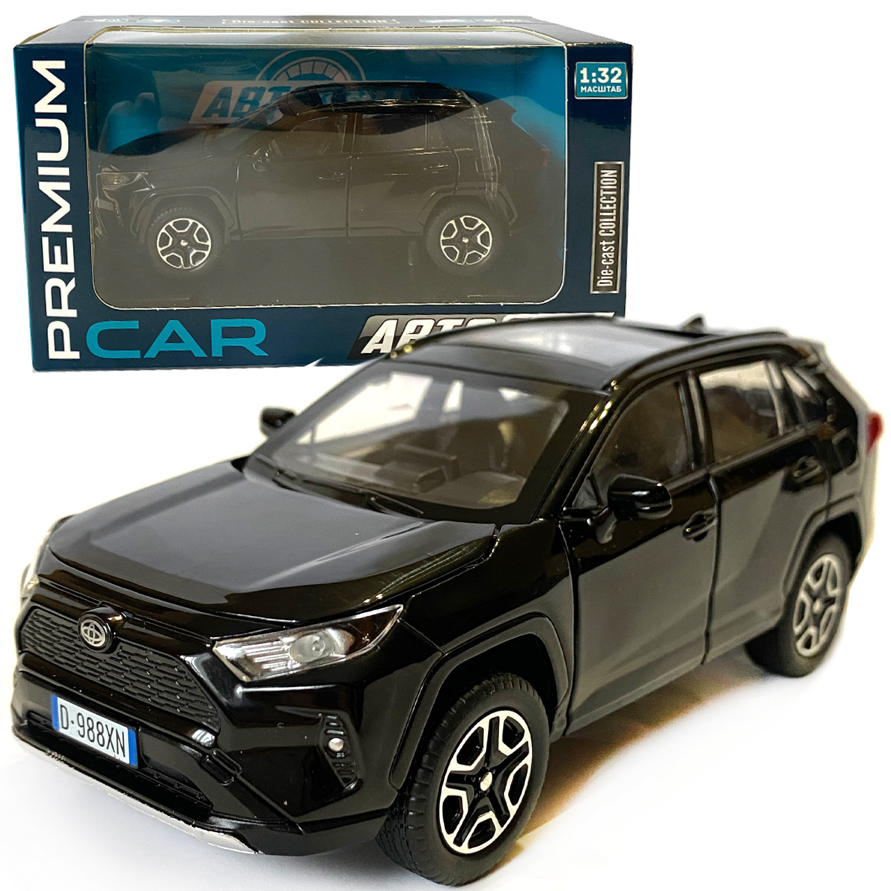 Машинка металева Toyota RAV4 Sport Тойота рав 4 спорт чорна 1:32 звук світло інерція відкр двері багажник капот гумові колеса, фото 1