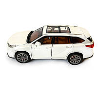 Машинка металева Toyota Highlander Hybrid Тойота Хайлендер Гібрид 1:24 джип білий звук світло відч двері капот багажник гум колеса, фото 3