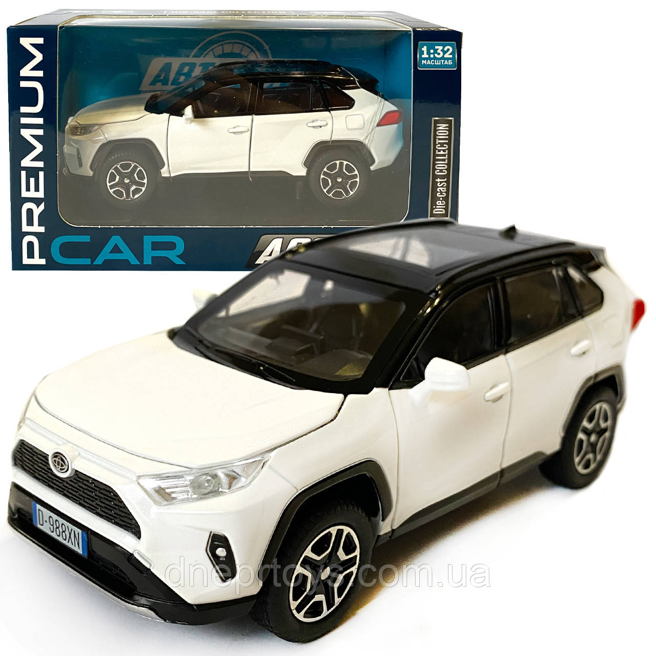 Машинка металева Toyota RAV4 Sport Тойота рав 4 спорт біла 1:32 звук світло інерція відкр двері багажник капот гумові колеса, фото 1