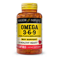 Жирные кислоты Mason Natural Тройная Омега 3-6-9, масло рыбы льна и огуречника, Omega 3-6 (MAV16995) - Вища