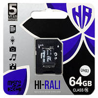 Карта Пам'яті Hi-Rali MicroSDXC 64gb UHS-3 10 Class + Adapter (Чорний)