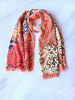 Шарф-палантин женский весна-осень в абстрактный принт Без бренду 152х52 см Оранжевый
