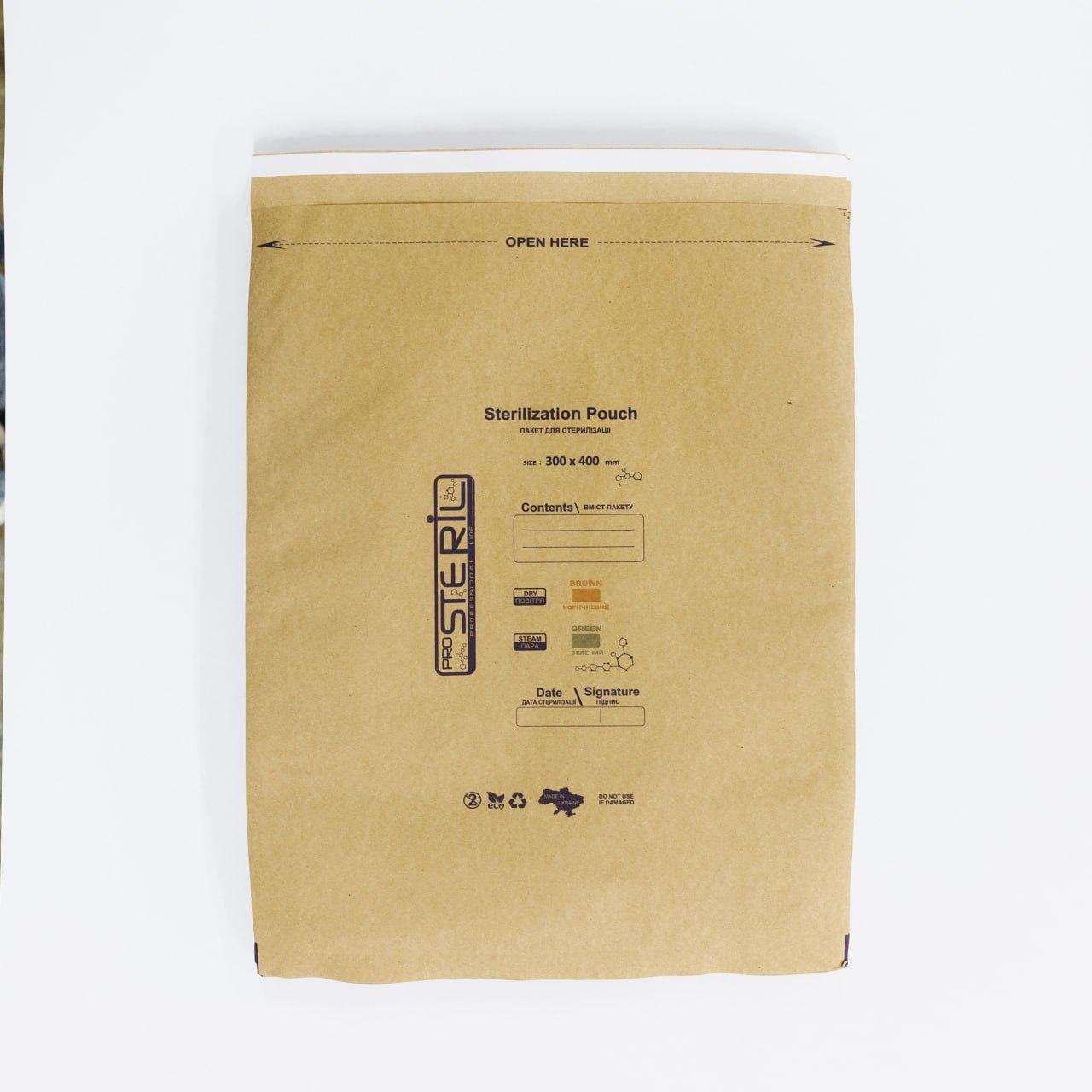 Пакети для стерилізації ProSteril, 300*400 PK B, Бурий Крафт (100шт/уп)