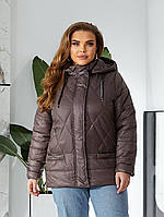 Женская демисезонная куртка плащевка утеплитель 150 синтепон размер: 48, 50, 52, 54, 56, 58 Коричневый, 50
