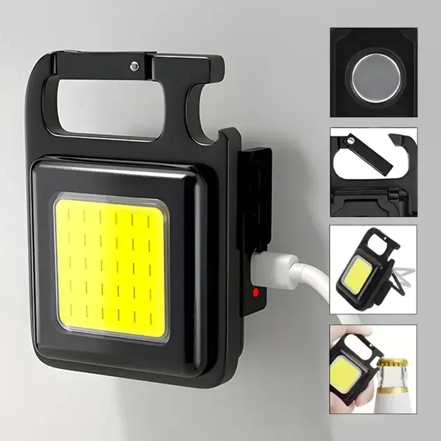 ОЧЕНКА! Ліхтарик брелок акумуляторний LED COB з карабіном і магнітом 500 mAh ( подряпина на корпусі 687)