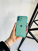 Прозрачный силиконовый чехол для Iphone 12 с ободком который cветится в темноте ( голубой )