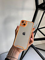 Прозрачный силиконовый чехол для Iphone 13 с ободком который cветится в темноте ( оранжевый )