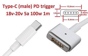 Перехідник до блоку живлення MagSafe 2 (for Apple) 20v 4.25a 85w 1.7m з USB Type-C (male) Power Delivery PD тригер (A class) 1