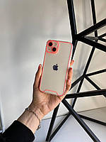 Прозрачный силиконовый чехол для Iphone 15 с ободком который cветится в темноте ( розовый )