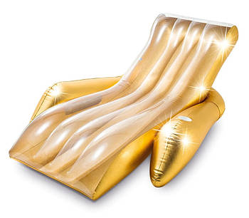 Надувне крісло-шезлонг з ручками та підсклянником Intex 56803 Золото Надувний матрац для плавання