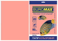 Бумага цветная А4, 80г/м2, NEON, розовая, 20л.