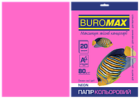 Бумага цветная А4, 80г/м2, NEON, малиновая, 20л.