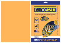 Бумага цветная А4, 80г/м2, NEON, оранжевая, 50л.