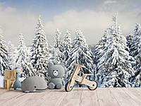 Фотообои 3Д с рисунком "Зимний лес" для декорирования дома,флизелиновые фотообои