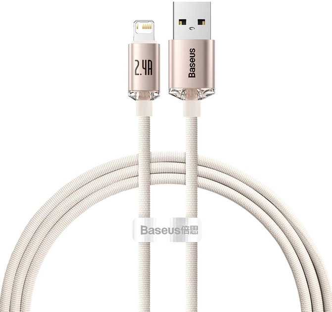 Кабель зарядный Baseus USB - Lightning Crystal Shine Series 2.4A 1.2 м Pink (CAJY001104)