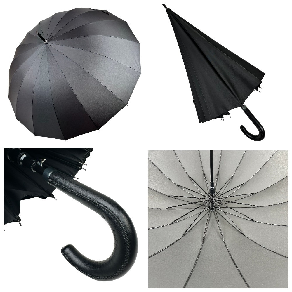 Оптом Сімейна парасоля-тростина з великим куполом 114 см на 16 карбонових спиць від Frei-Regen, чорний, 2510, фото 1