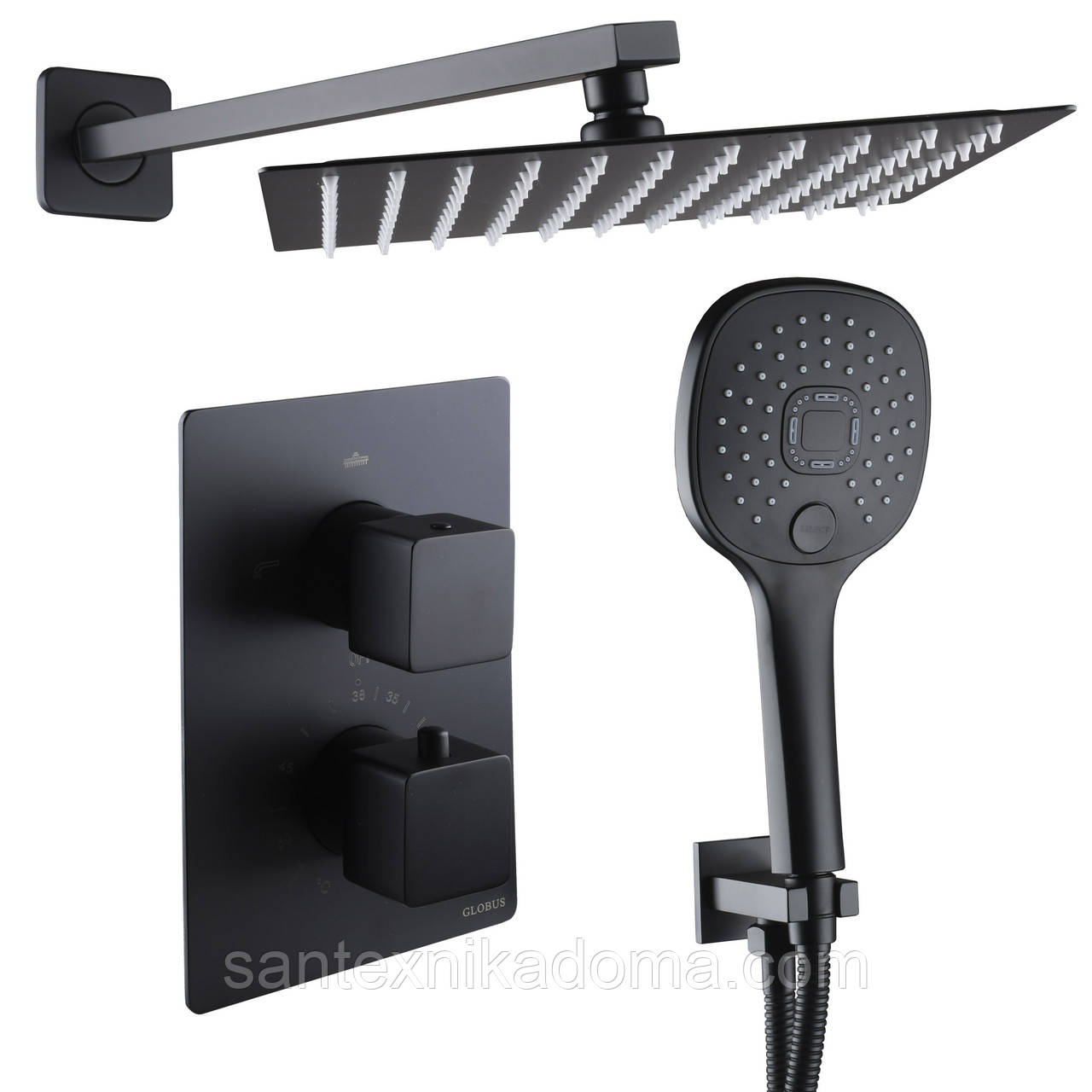 Душова система Globus Lux SMART GLM-505W-BB-TT вбудована лійка тропік 25*25см змішувач без виливу латунь
