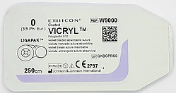 Вікрил 0, без голки, фіолетовий, 250 см, Vicryl Ethicon W9000