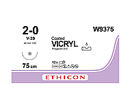 Вікрил 2-0, колюче-ріжуча (таперкат) посилена голка 45мм, довж.75 см, фіолетовий, 1/2 кола, Vicryl Ethicon