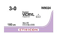 Вікрил 3-0, без голки, фіолетовий, 150 см, Vicryl Ethicon W9024