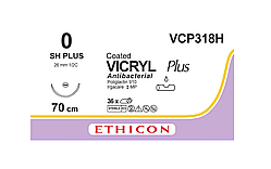 Вікрил Плюс Антибактеріальний 0, колюча 26мм, 1/2 кола, фіолетовий, 70см, Vicryl Ethicon VCP318H