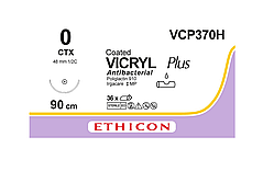 Вікрил Плюс Антибактеріальний 0, колюча 48мм, 1/2 кола, фіолетовий, 90см, Vicryl Ethicon VCP370H