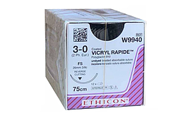 Вікрил рапід 3-0 зворотньо-ріжуча 26 мм, 3/8 кола, незабарвлений 75 см, Vicryl Ethicon W9940