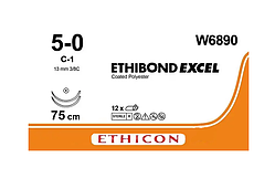 Ethibond Excel 5-0 дві колючі голки Taper Point 13 мм, 1/2 кола, довжина 75 см, Ethicon W6890