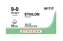 Етілон 9-0 шпательна Micro-Point 2*6,5мм, 3/8кола, чорний 30см, Ethicon W1717