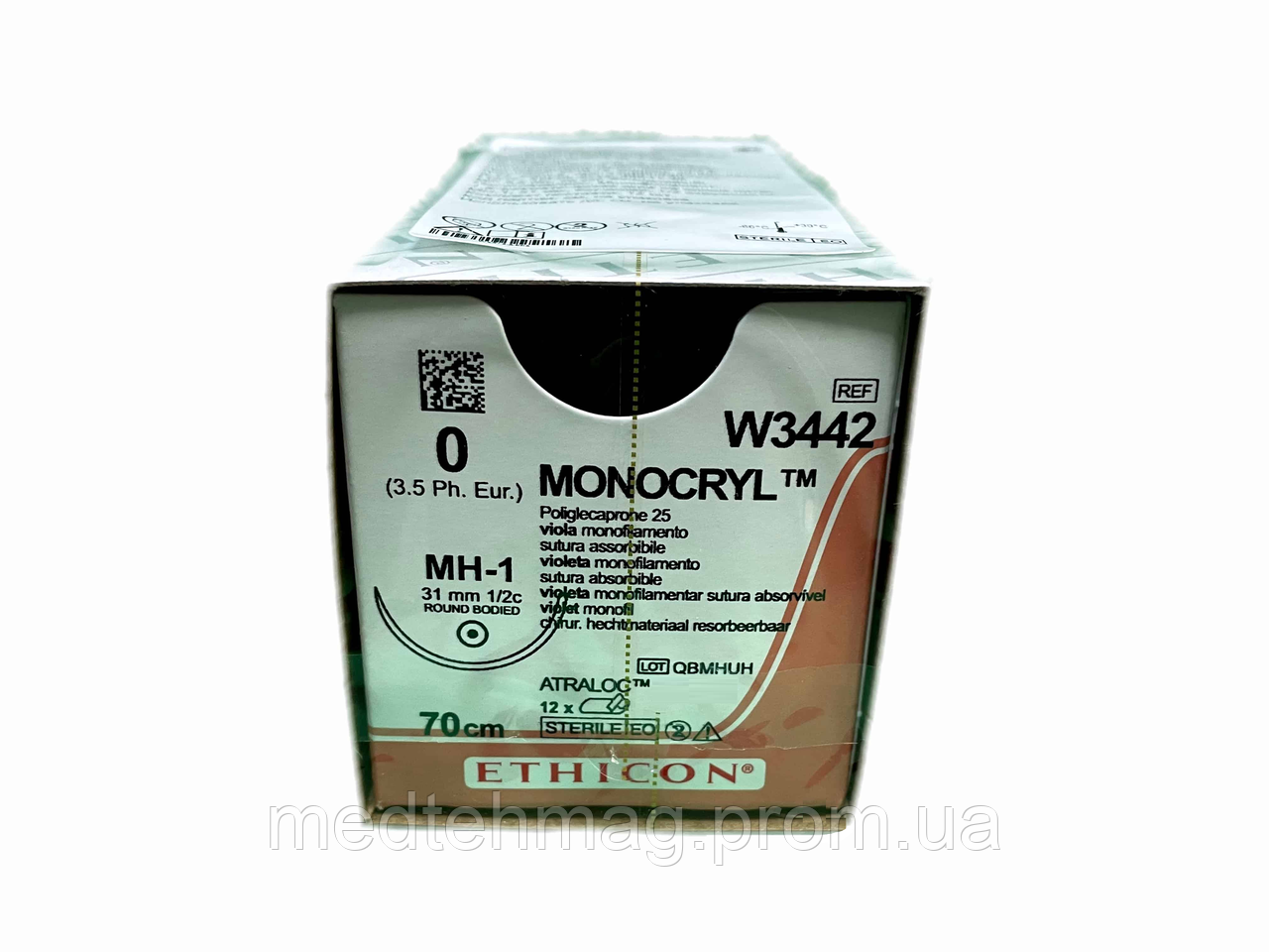 Монокріл 0, колюча голка 31 мм, 1/2 кола, довжина 70 см, фіолетовий, Ethicon W3442