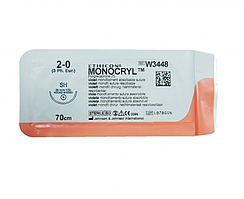 Монокріл 2-0 колюча модифікована Taper Point 26 мм, 1/2 кола, фіолетовий 70 см, Ethicon W3448