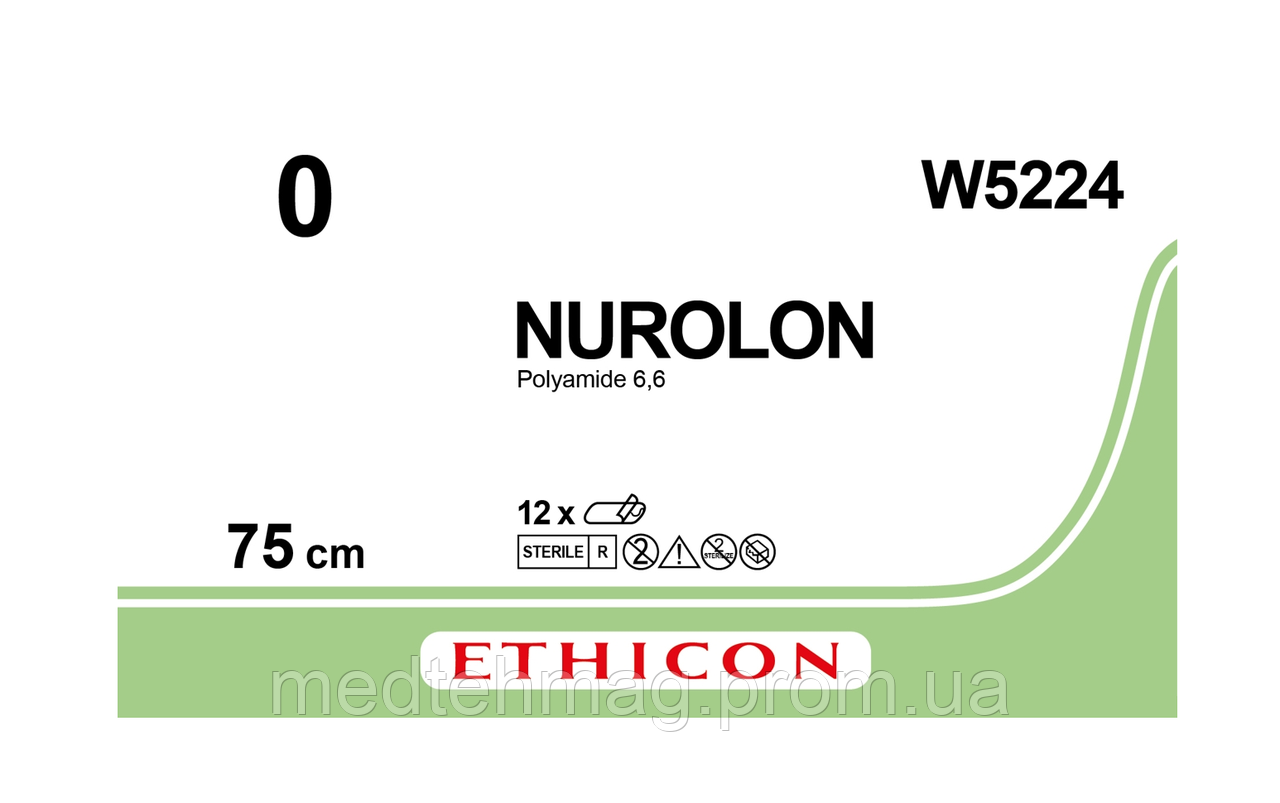Нуролон (Nurolon) 0 без голки 10 *75 см, чорний Ethicon W5224