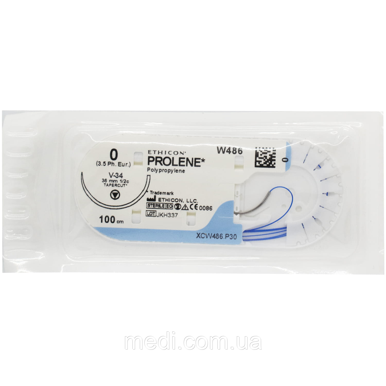 Пролен 0 колюче-ріжуча Tapercut 36мм, 1/2 кола, блакитний 100см, Prolene ETHICON W486