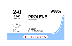 Пролен 2-0 колючо- ріжуча 2х40mm, СС, 1/2кола, блакитний 90см, Prolene ETHICON W8852