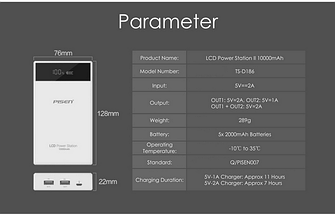 Power bank Pisen 10000 mAh з Led-екраном, фото 2