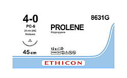 Пролен 4-0 (W8011T) П-ріжуча 19 мм, 3/8кола, блакитний 45см, Prolene ETHICON 8631G