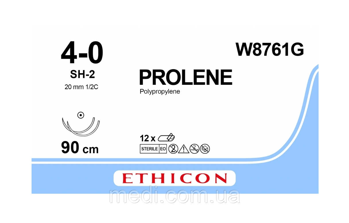 Пролен 4-0 колюча 2*20мм, 1/2 кола, синій 90см, Prolene ETHICON W8761G
