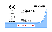 Пролен 6-0 дві голки колючі 13мм (C-1), 3/8, кола, довжина 75 см синій, Prolene ETHICON EP8706H