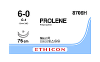 Пролен 6-0 (W8706) колючаTaper Point 2*13мм, 3/8кола, блакитний 75см, Prolene ETHICON 8706H