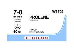 Пролен 7-0 колюча Tапер Pоінт 2*9.3мм, 3/8 кола, блакитний 60см, Prolene ETHICON W8702