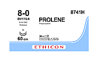 Пролен 8-0 колюча Tапер Pоінт 2*8мм, 3/8 кола, блакитний 60см, Prolene ETHICON 8741H