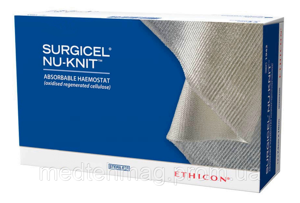 Гемостатик Surgicel Nu-knit (Серджисел Нью-Ніт) 2,5 см x 2,5 см 12 шт./упаковка, Ethicon 1940GB