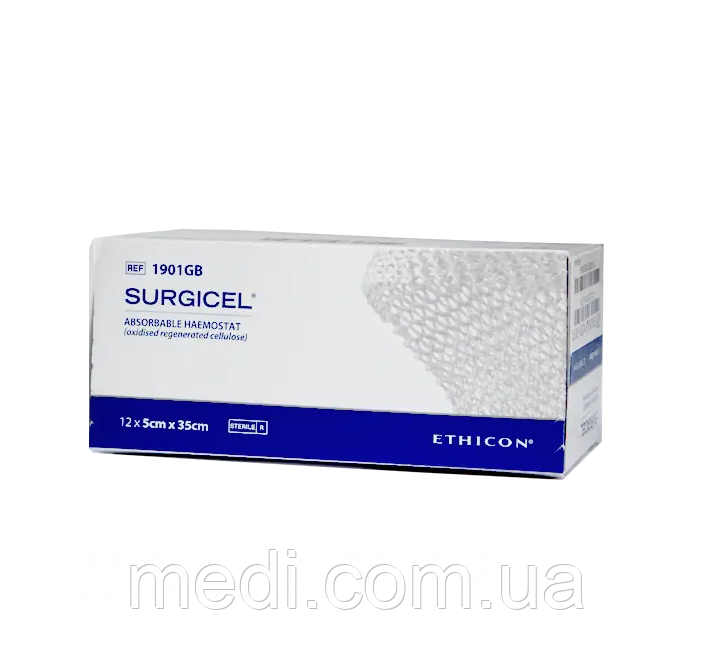 Гемостатик Surgicel (Серджисел) 5 см*35см 12 шт./упаковка, Ethicon 1901GB, фото 1