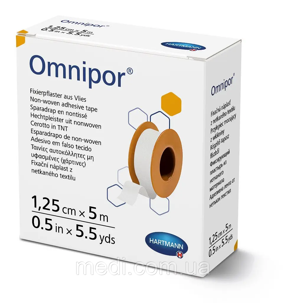 Пластир фіксуючий з нетканного матеріалу Omnipor 1,25 см х 5 м №1, Hartmann 900436